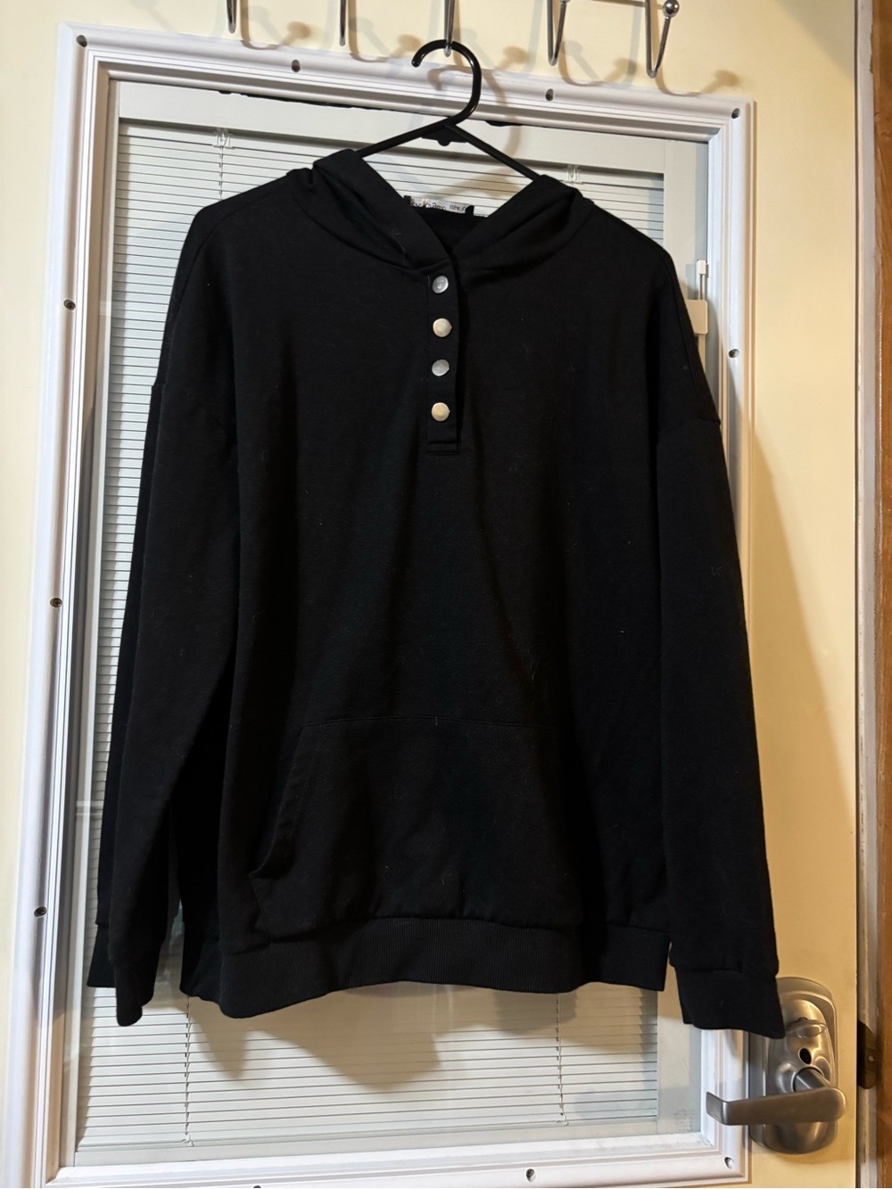 Black Button-Front Women's Hoodie Sweater